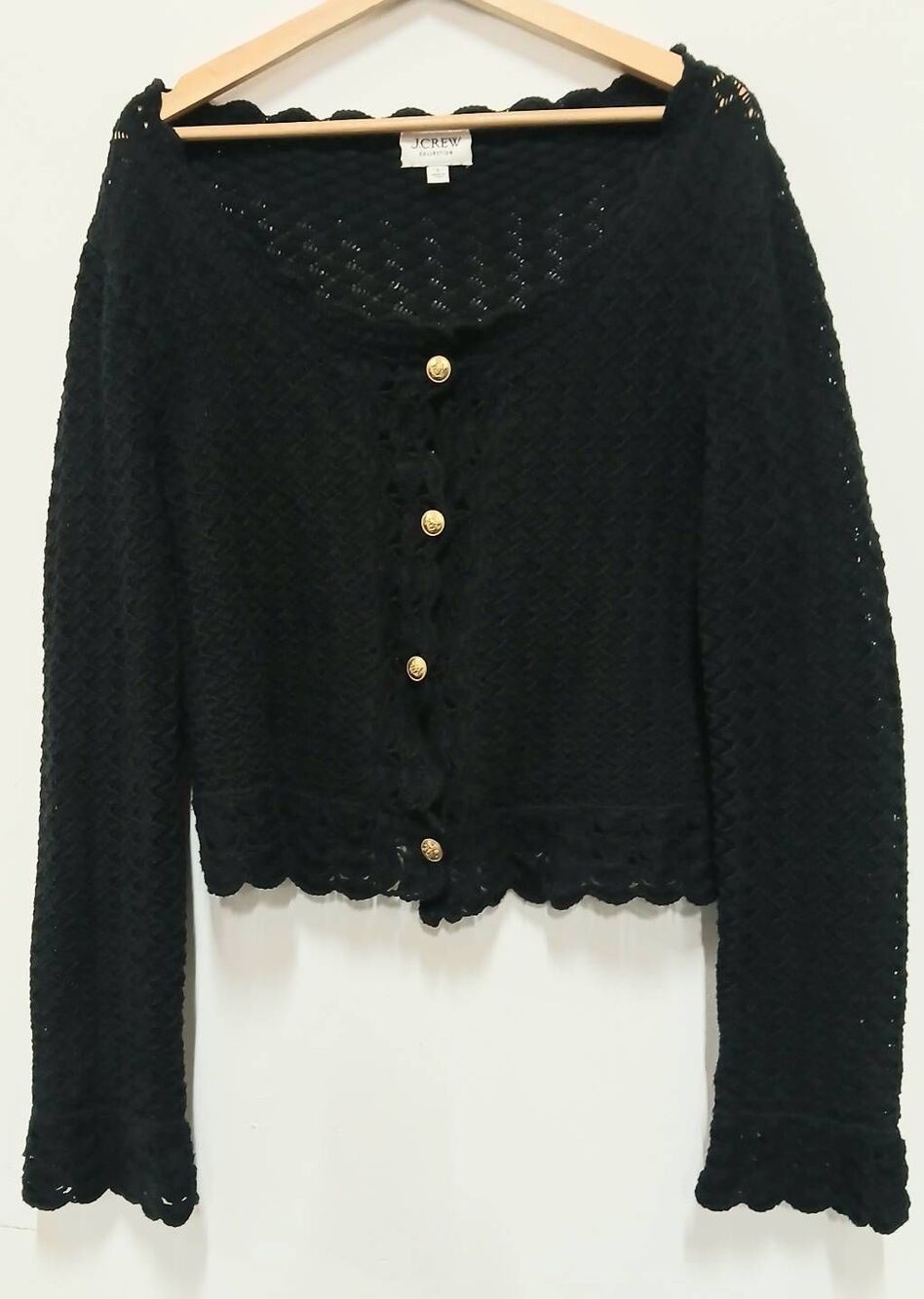 J.crew collection womens large crochet knit slouchy sweater black cotton